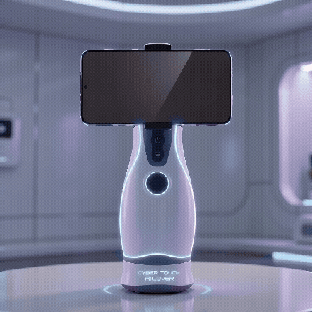Cyber M1 with a mounted phone in a futuristic room